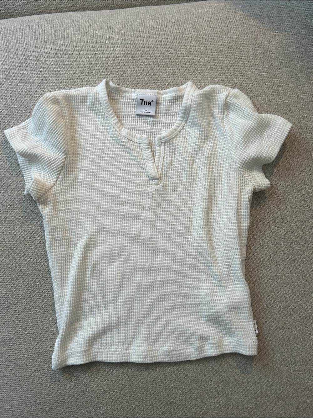 TNA White Waffle Knit Short Sleeve Tee